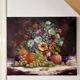 Old painting, still life of flowers and fruits.