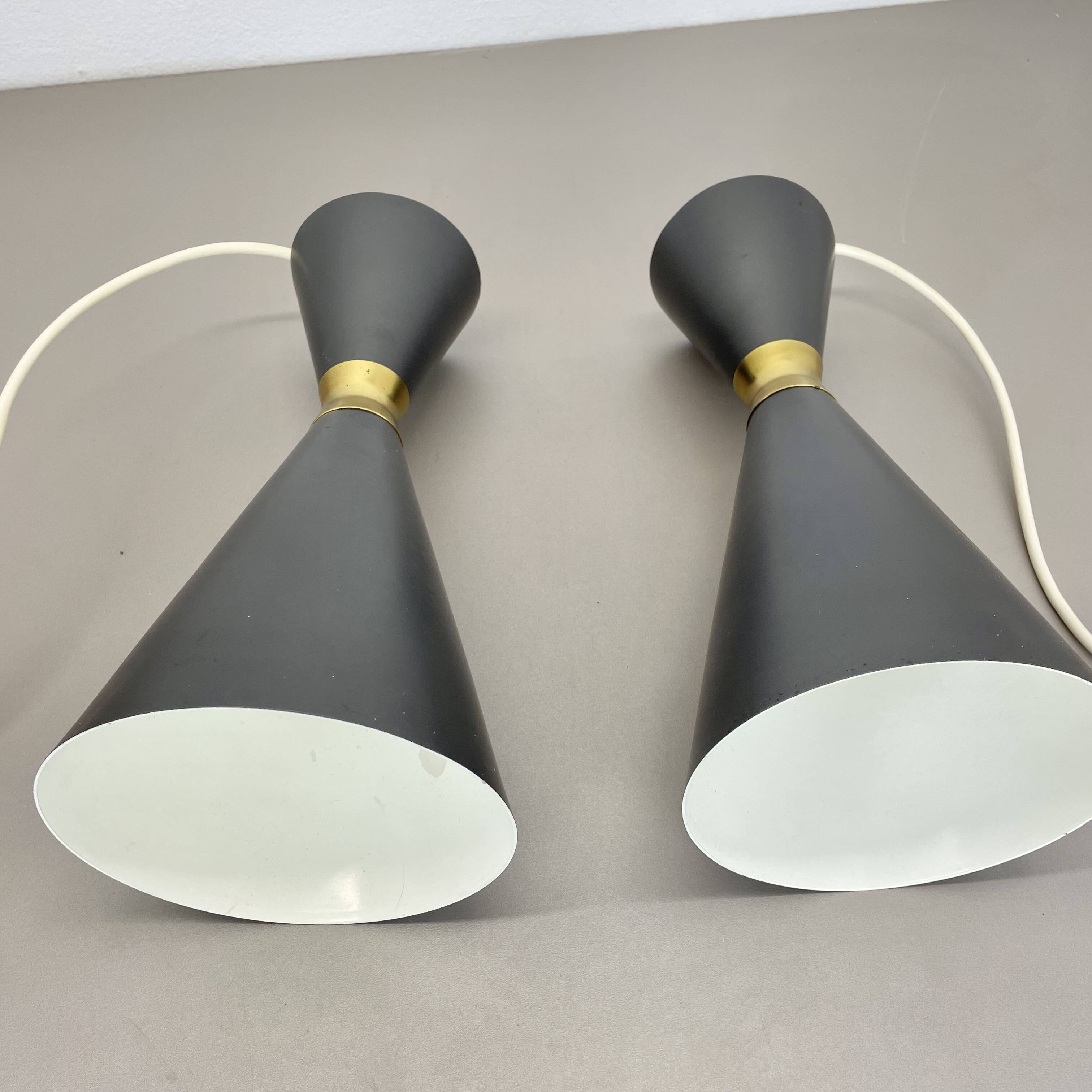 Set of 2 diabolo stilnovo style metal hanging light, bag turgi, switzerland 1950