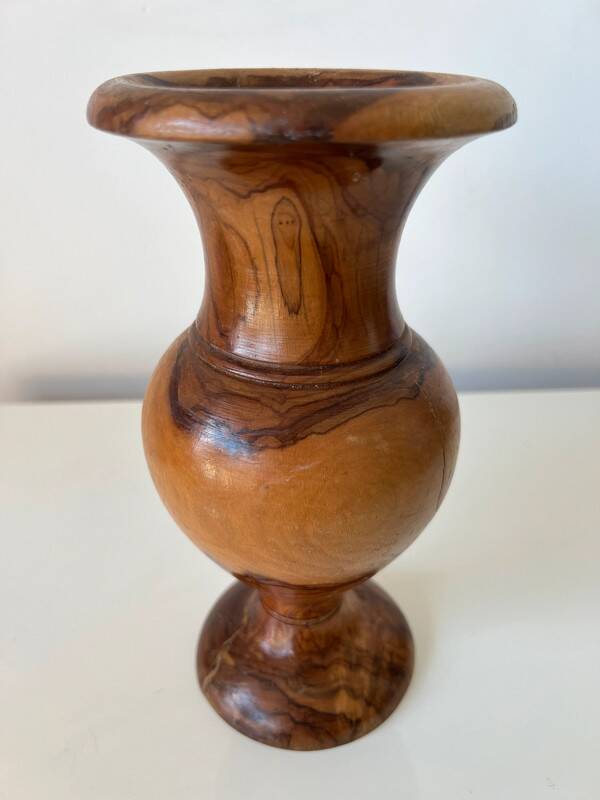 Vintage hand-turned solid olive wood vase - 1970s-80s