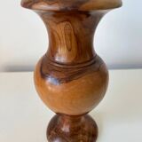 Vintage hand-turned solid olive wood vase - 1970s-80s