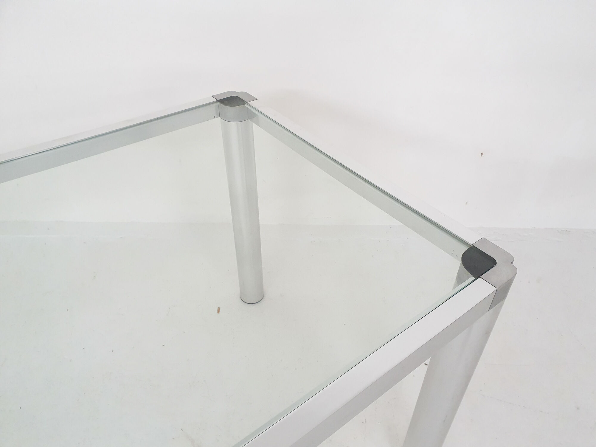 Glass and aluminum dining table by kho liang ie, the netherlands 1974