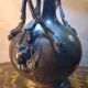 Caryatid lamp in bronze from 1900, Art Nouveau style, with a beautiful glass shade.