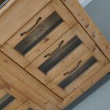 Meuble de mercerie hollandais vintage en pin et verre