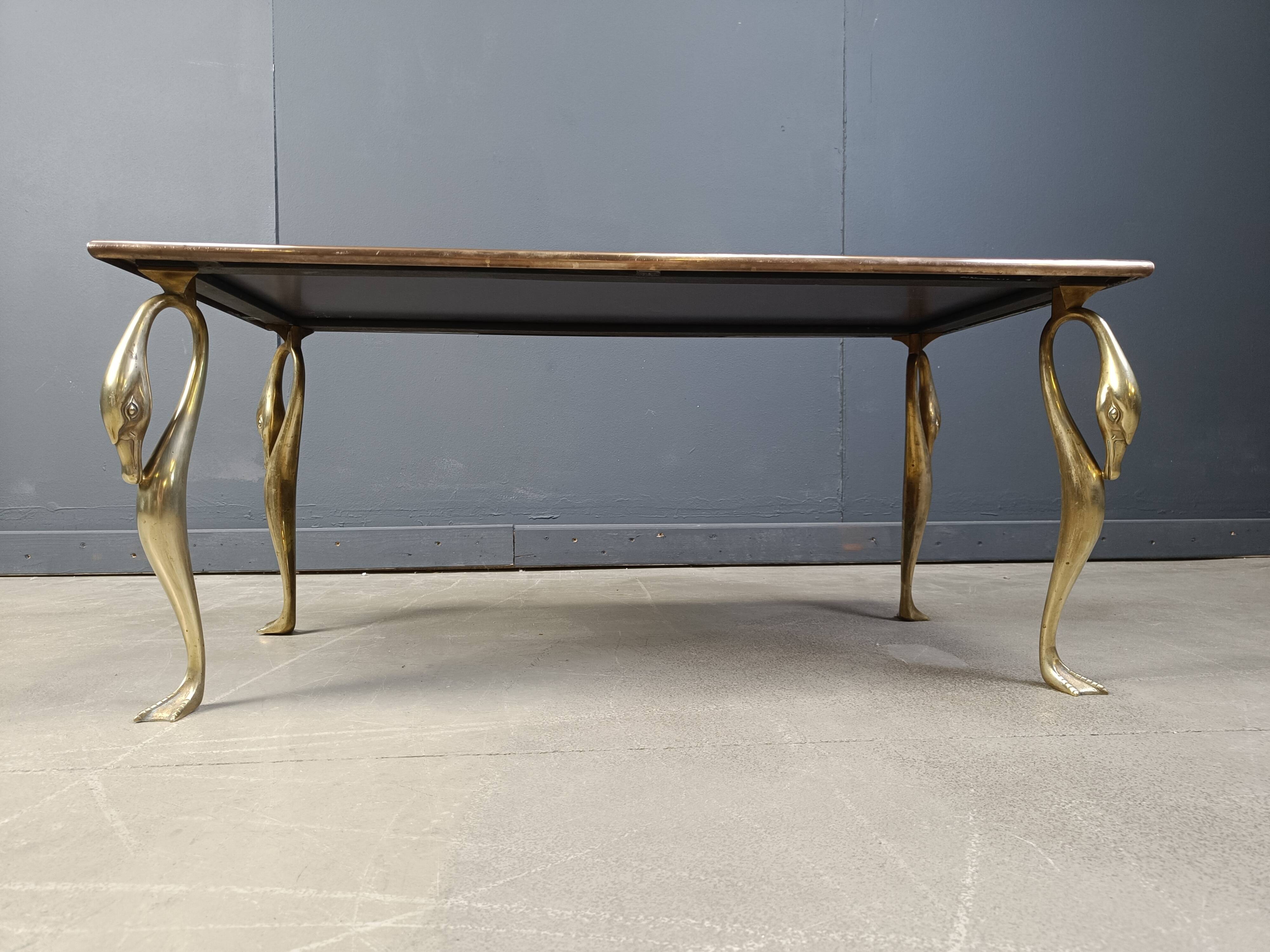 Vintage brass swan coffee table, 1970s