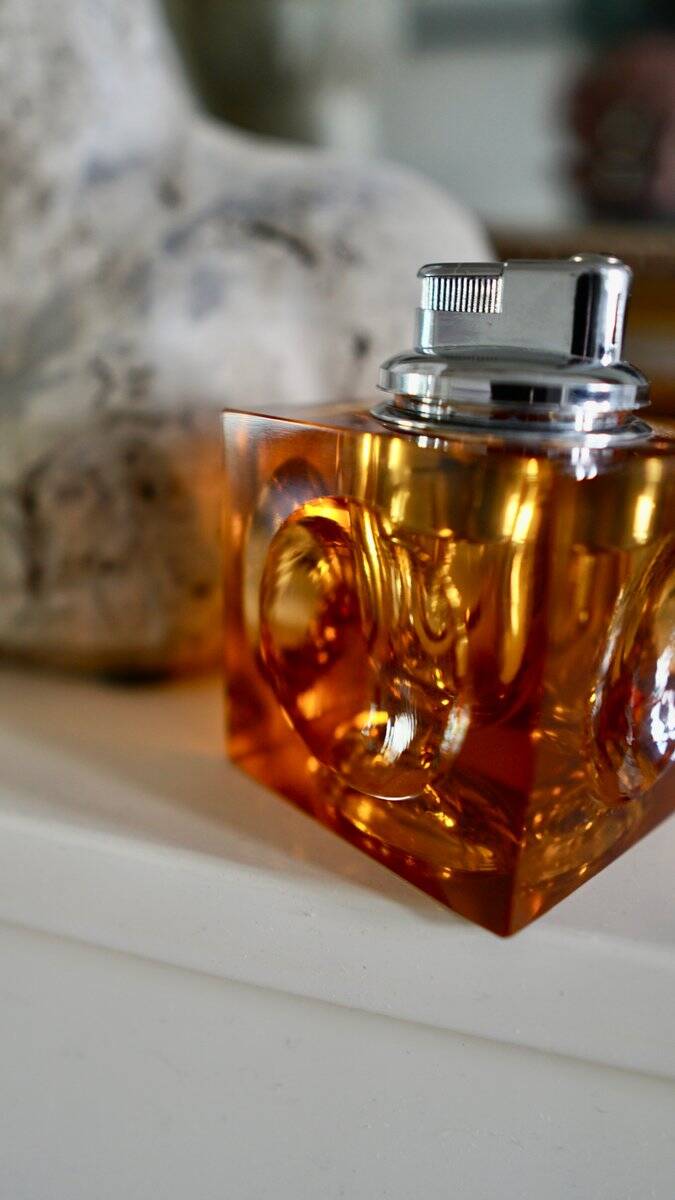 Orange Murano glass Ice Cube table lighter attributed to Antonio Imperatore, Italy, 1970
