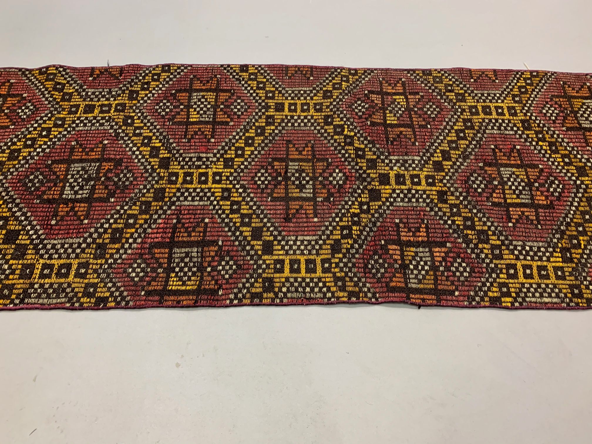 Old Turkish narrow Kilim Runner 314x64 cm, shabby chic, vintage kelim Red Black