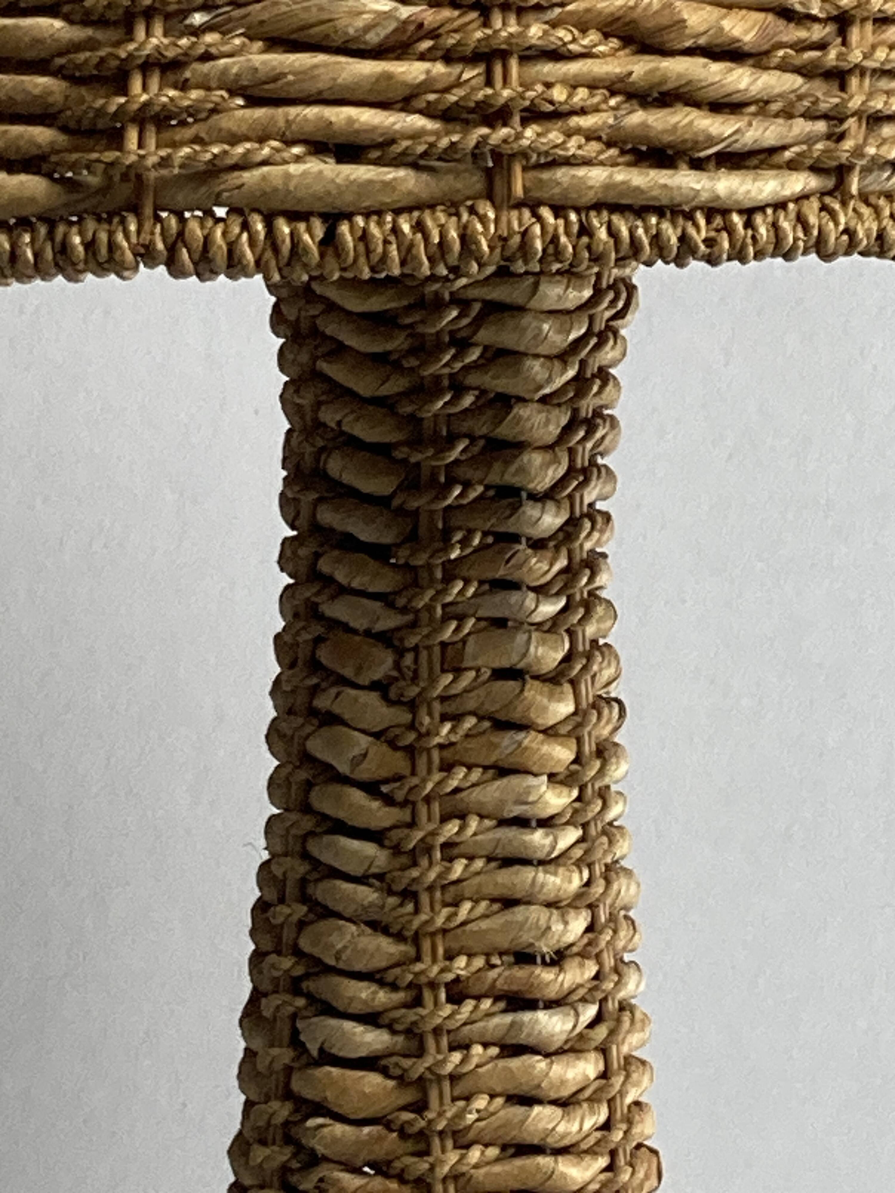 Rattan woven banana leaf mushroom floor lamp, 1960s