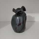 Signed enameled vase with asymmetrical free form