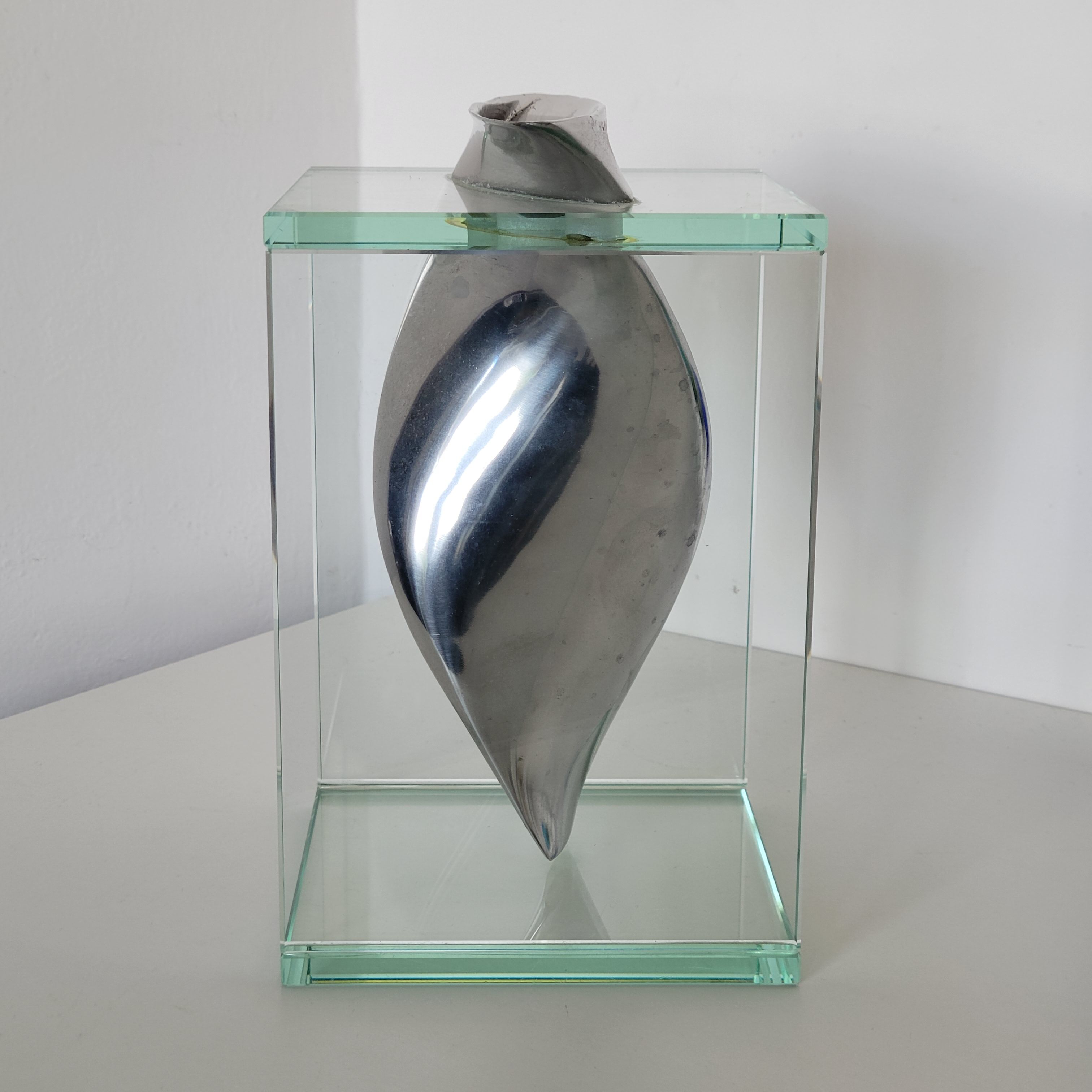 Modernist vase in aluminum and glass 1980