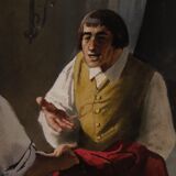 Italian painting interior scene with characters from XXth century