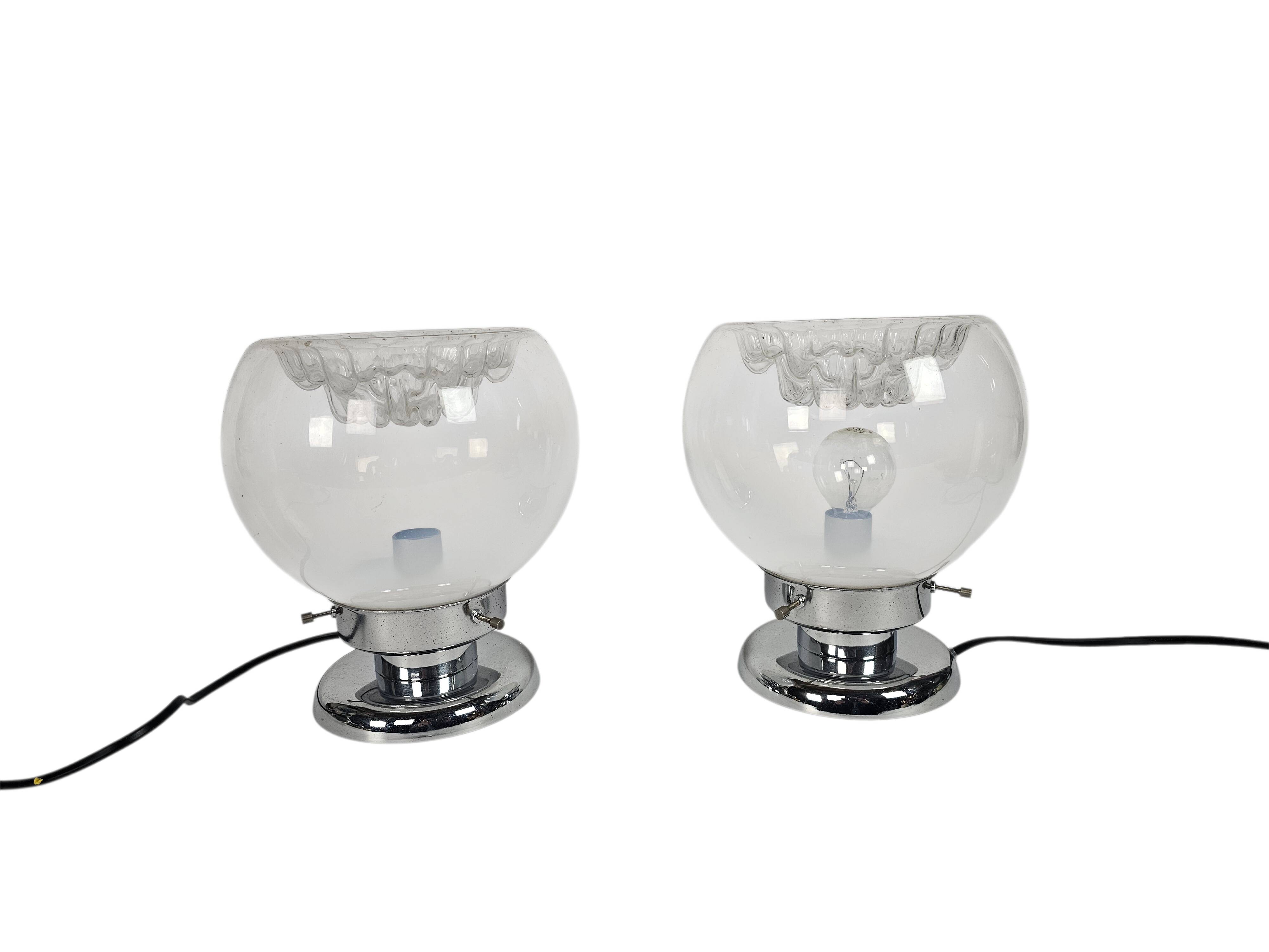 Murano - Mazegga - Carlo Nason - lampes de table (2) ensemble - verre - chrome - années 60