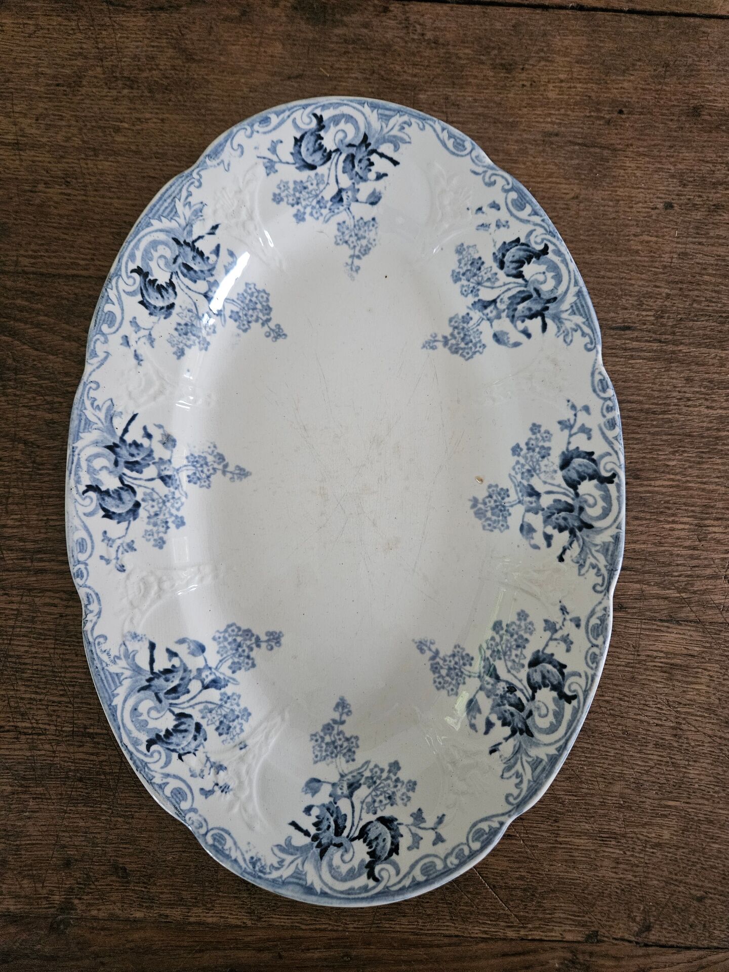 Oval plate faience Longwy model Joinville n*243 blue ironstone