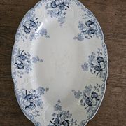Plat ovale faience Longwy modèle Joinville n*243 bleu terre de fer