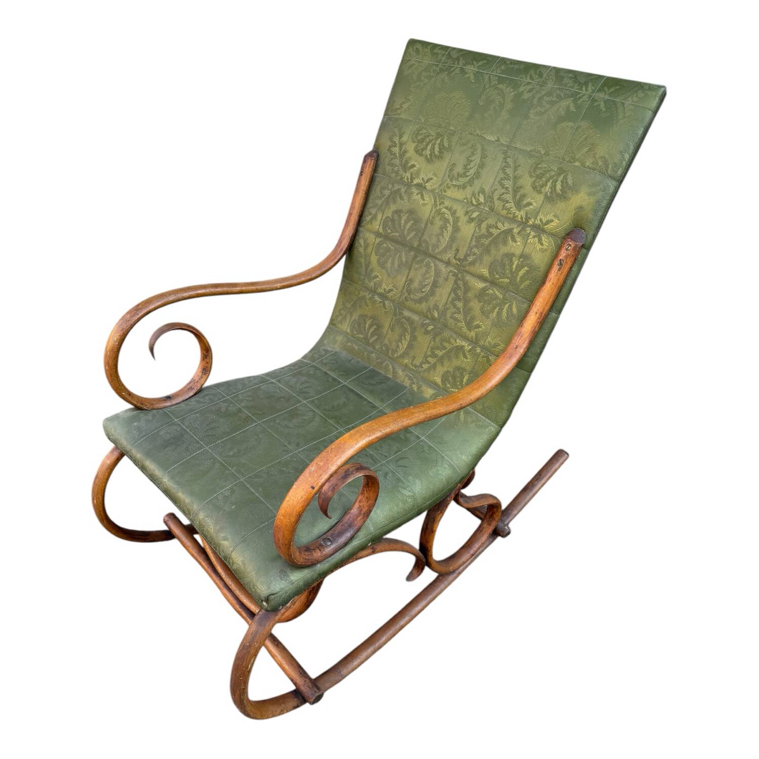 Set of 2 thonet style rocking chairs in green leatherette