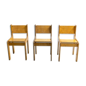 Pair of children's office chairs all wood design 1950'