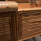 Hairdresser, vintage rattan desk, in the style of Audoux Minet.