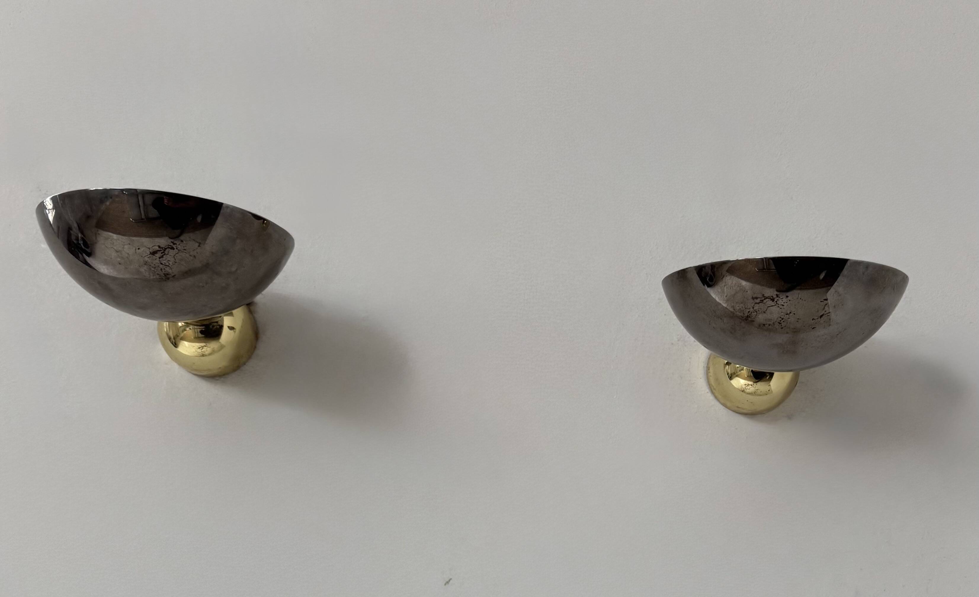 Pair of vintage wall lights, chrome and brass, Italy, 1980