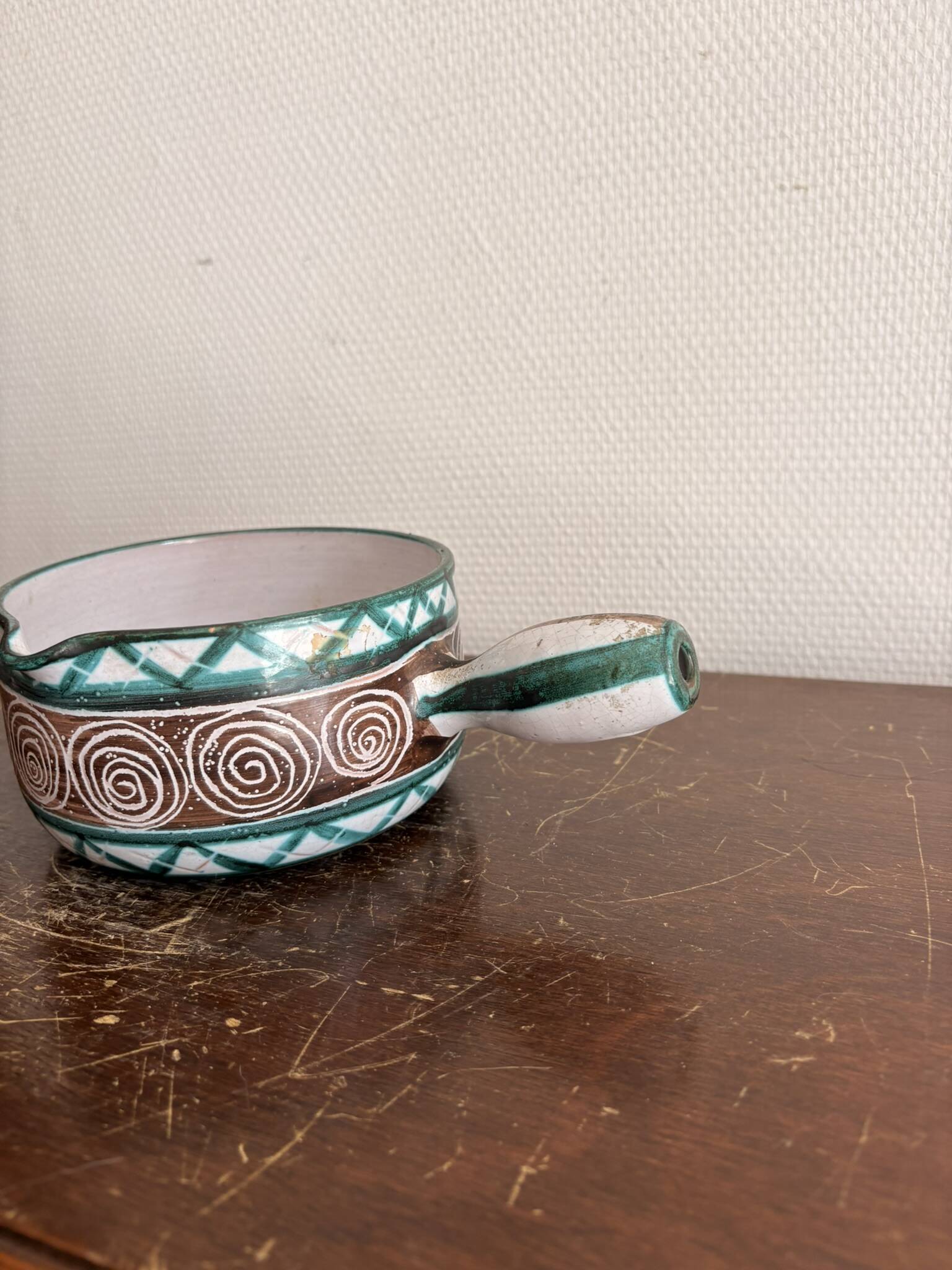 Frying pan Casserole dish flat Ramekin Ceramic Vallauris Robert Picault Vintage