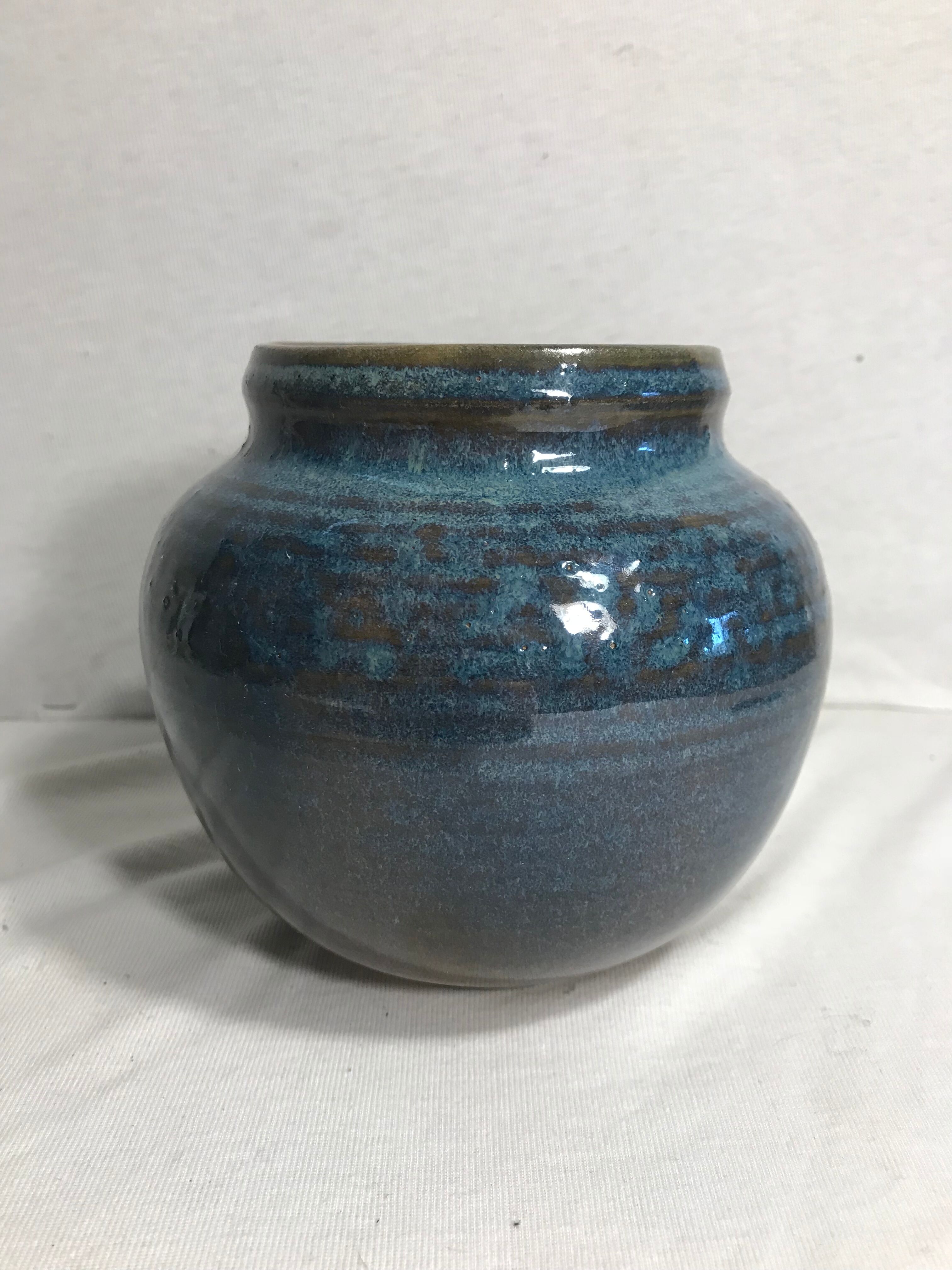 Old ball decoration 70s vintage blue ceramic vase
