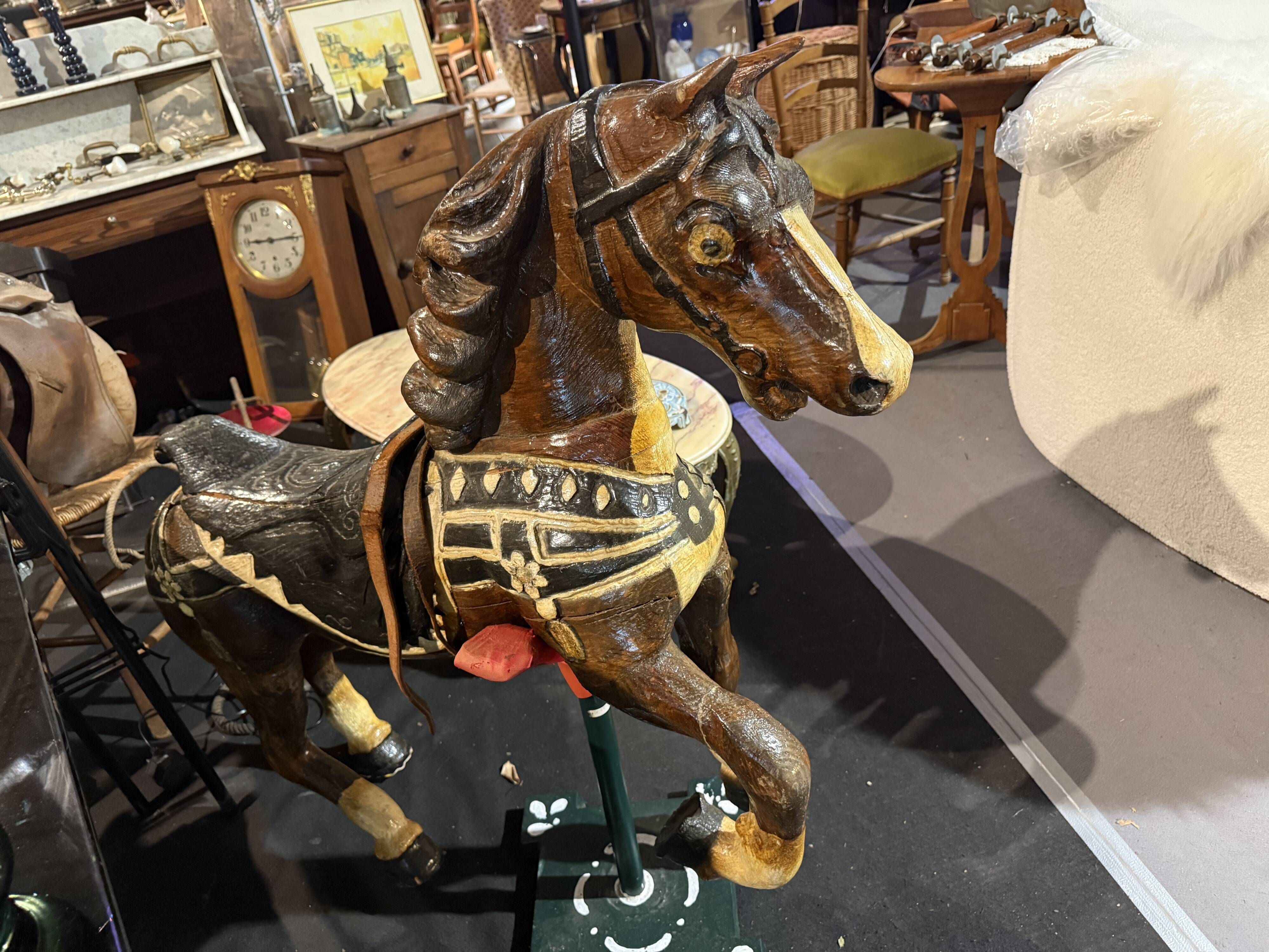 Carousel horse / decorative wooden horse, carved and varnished.