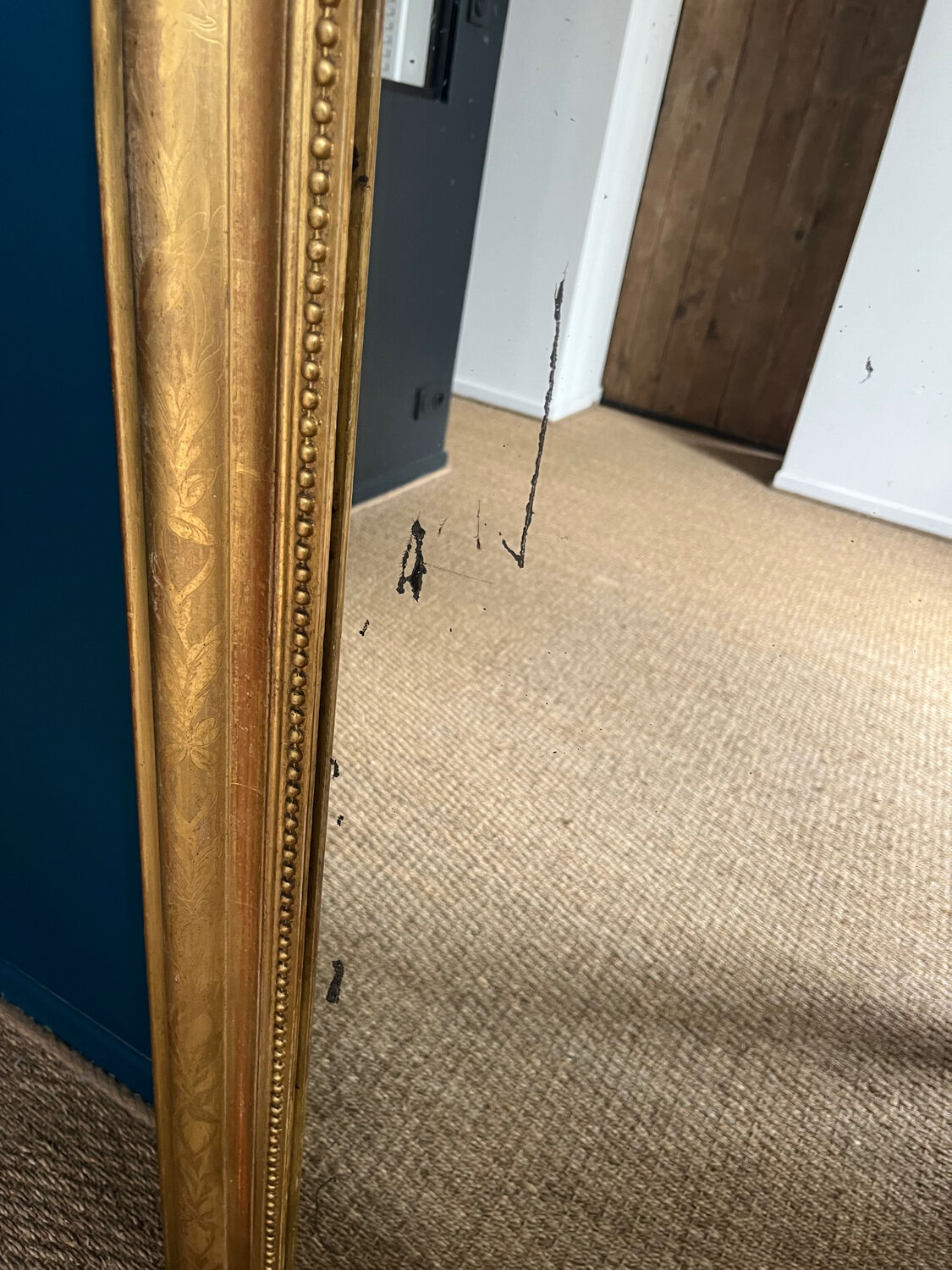 Old mirror Louis-Philippe beaded 128cm/95,cm gilded with gold leaf
