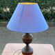 Vintage wooden bedside or table lamp with sky blue lampshade