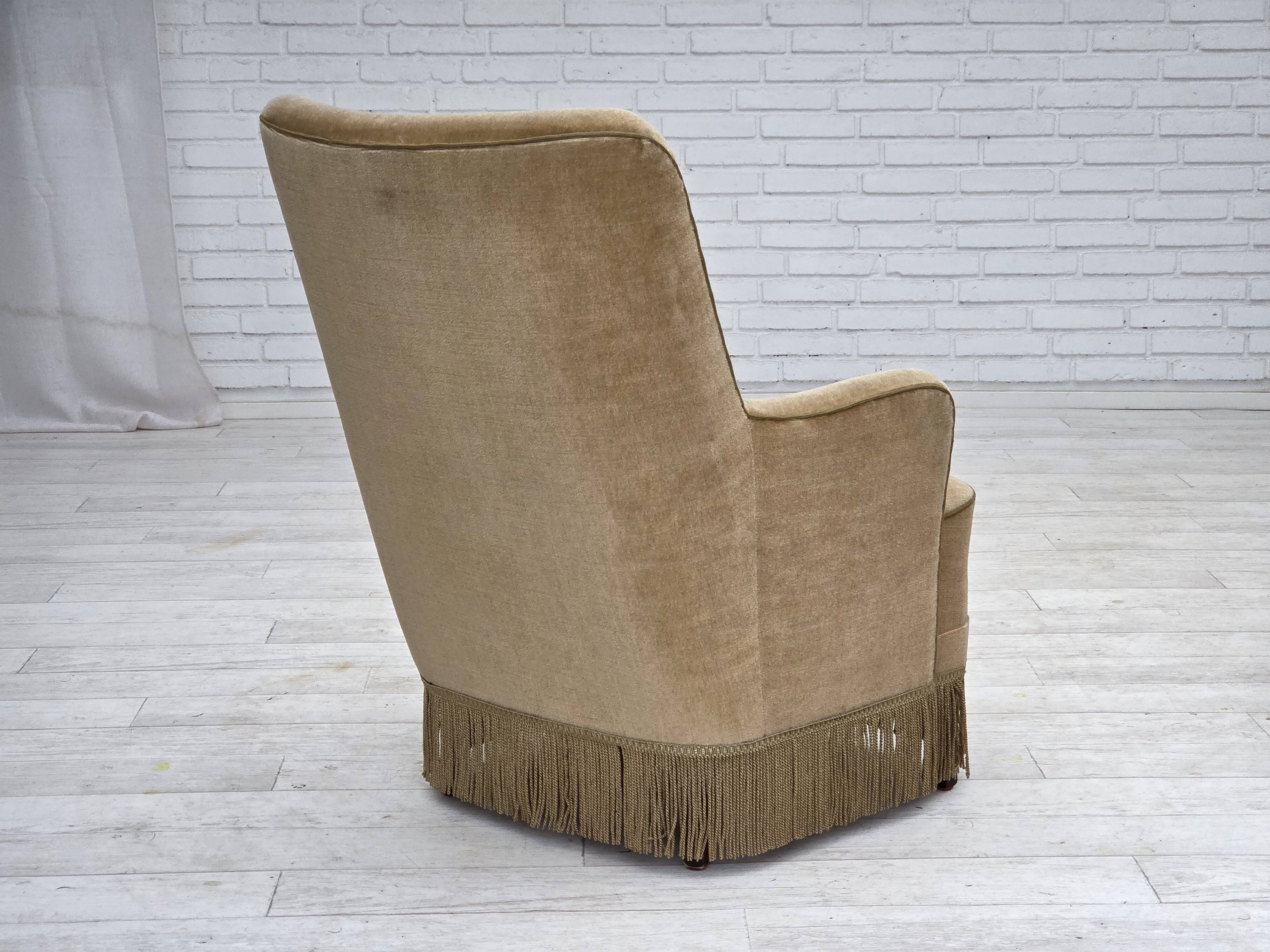 1970s, Danish highback armchair, light green furniture velour.