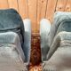 Pair of club armchairs – Napoleon III style – Blue-grey velvet – 19th century.