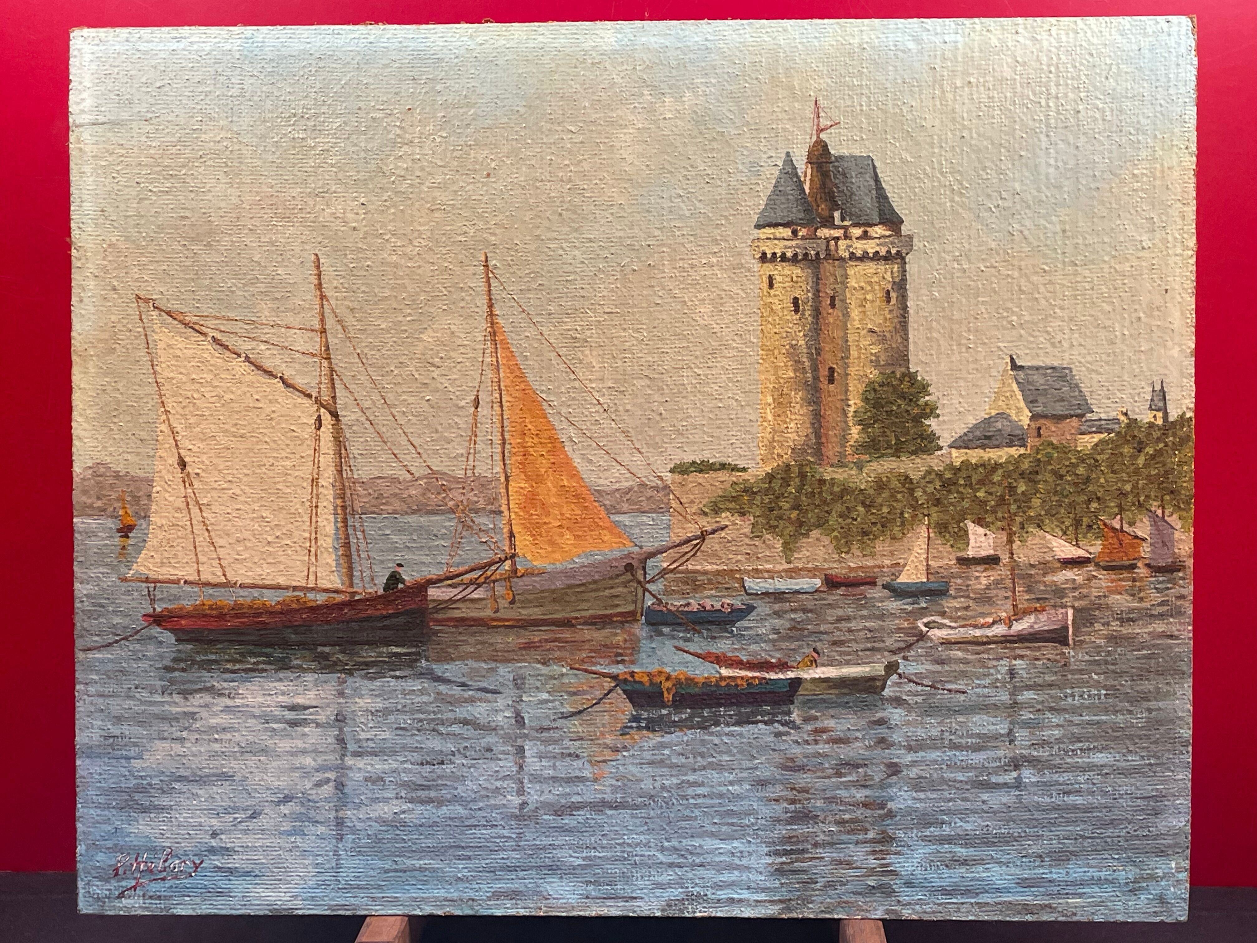 P. Helary oil on panel the Solidor tower, Saint-Servan, Saint-Malo