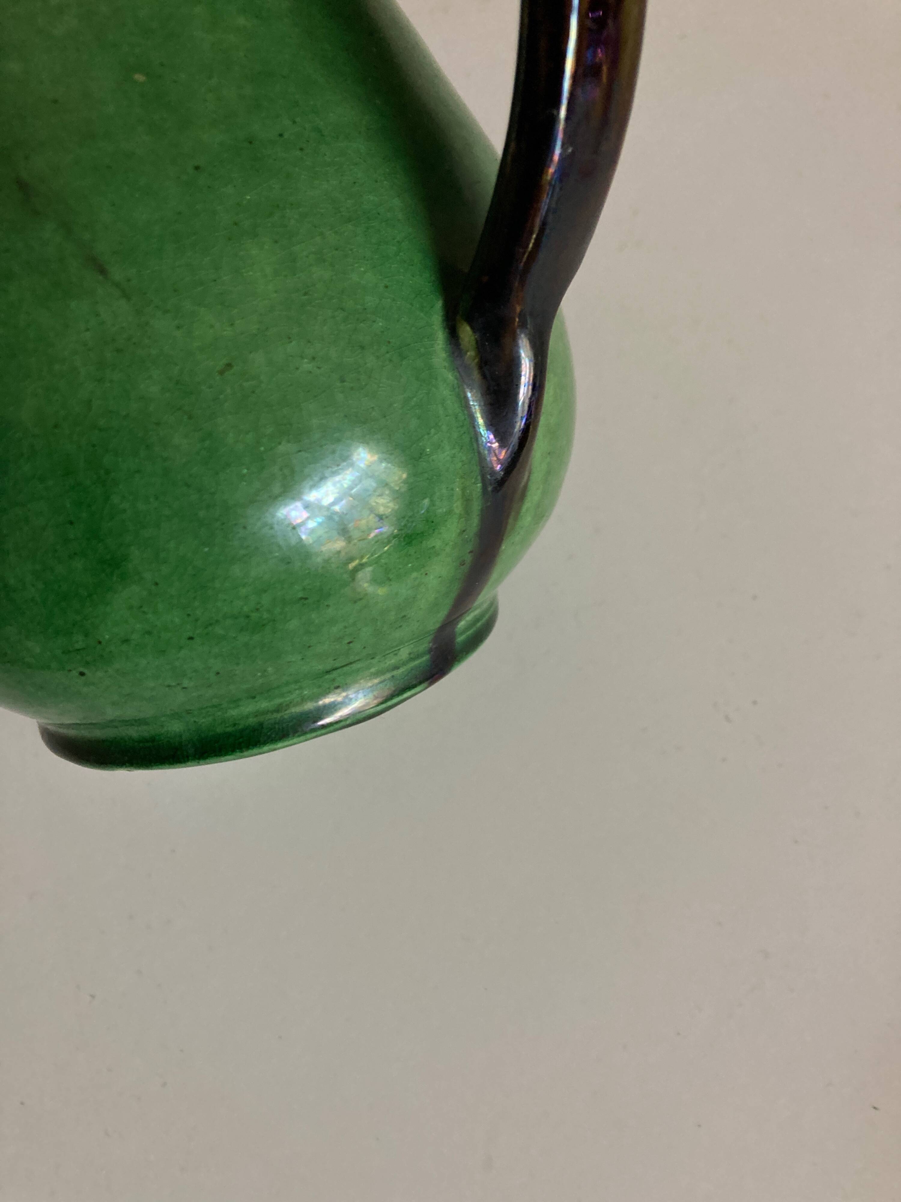 Etienne Noël pitcher vase in Dieulefit green glazed earth 1940