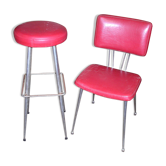 Set de sièges de bar des années 60 en métal chromé et skai rouge