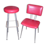 Set de sièges de bar des années 60 en métal chromé et skai rouge