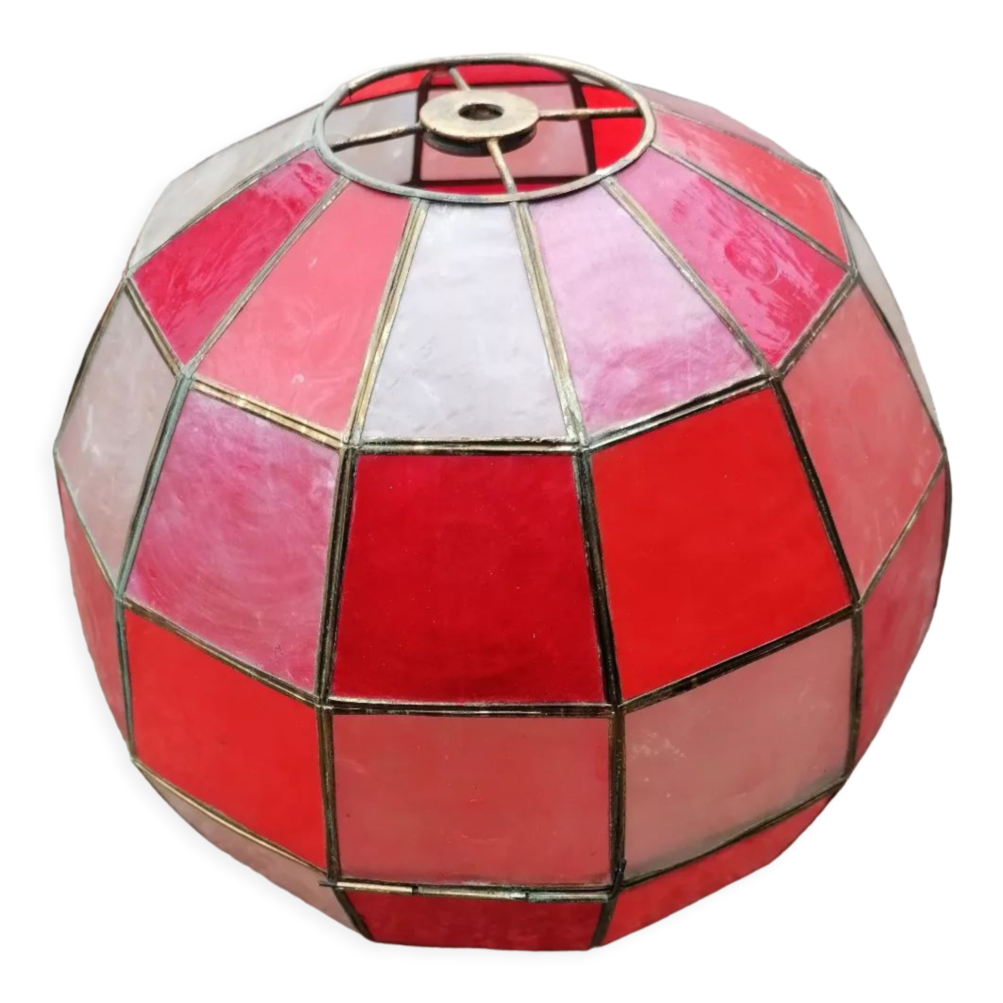 Faceted ball suspension in mother-of-pearl and vintage brass