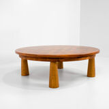 Round parquet coffee table with conical legs, spain