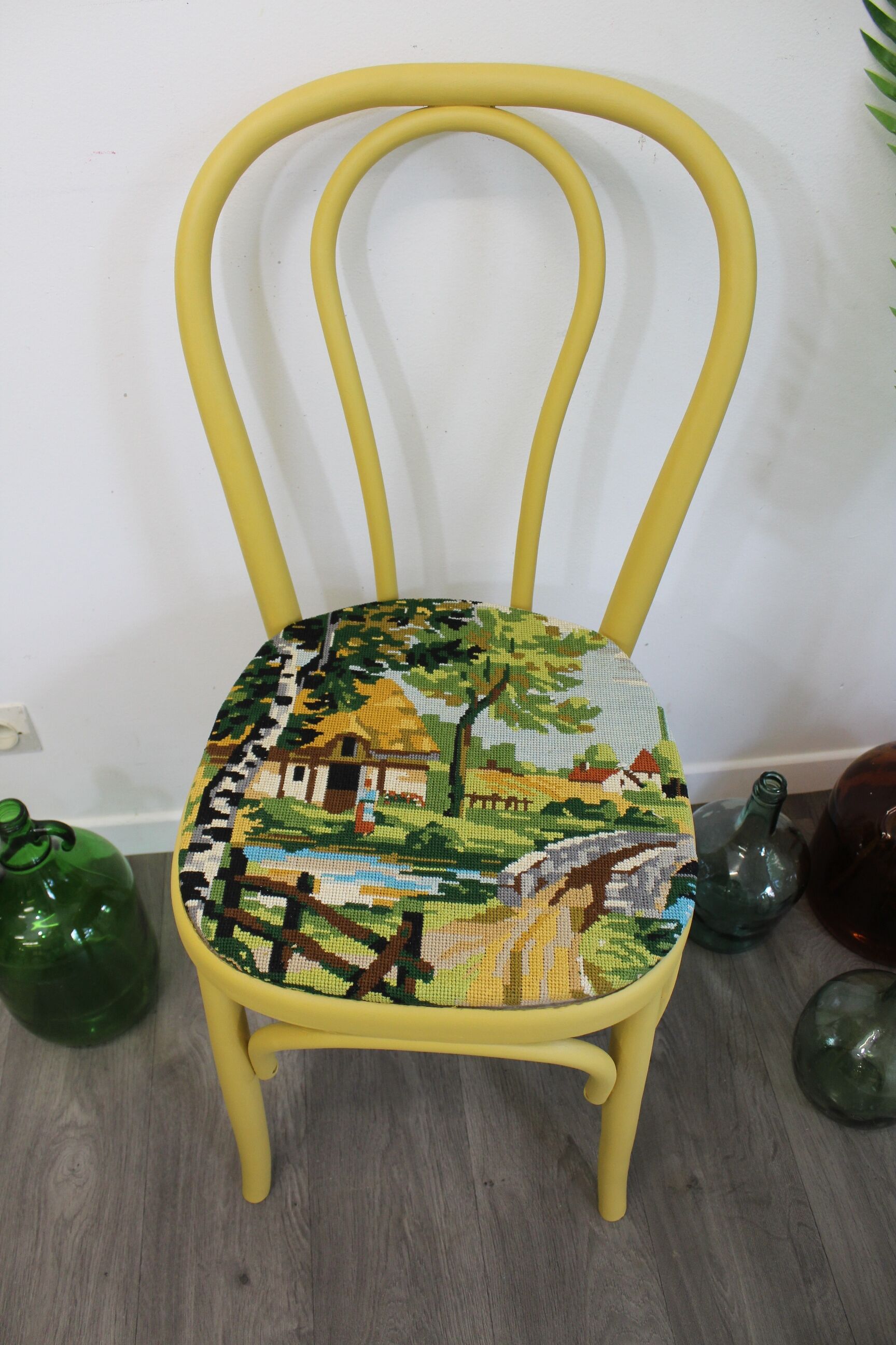 Custom bistro chair with a Landscape canvas
