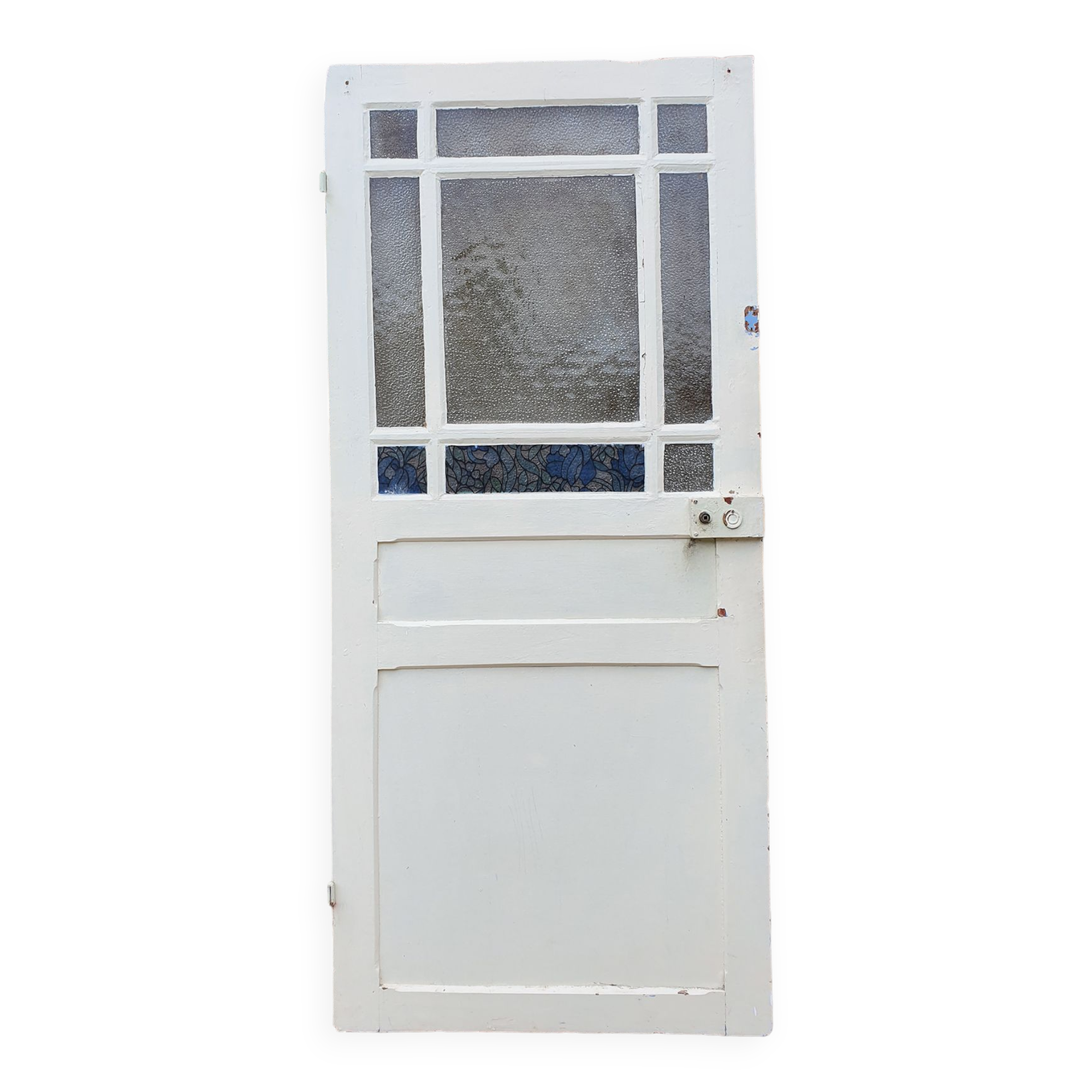 Old glass door, cathedral glass, wood, vintage
