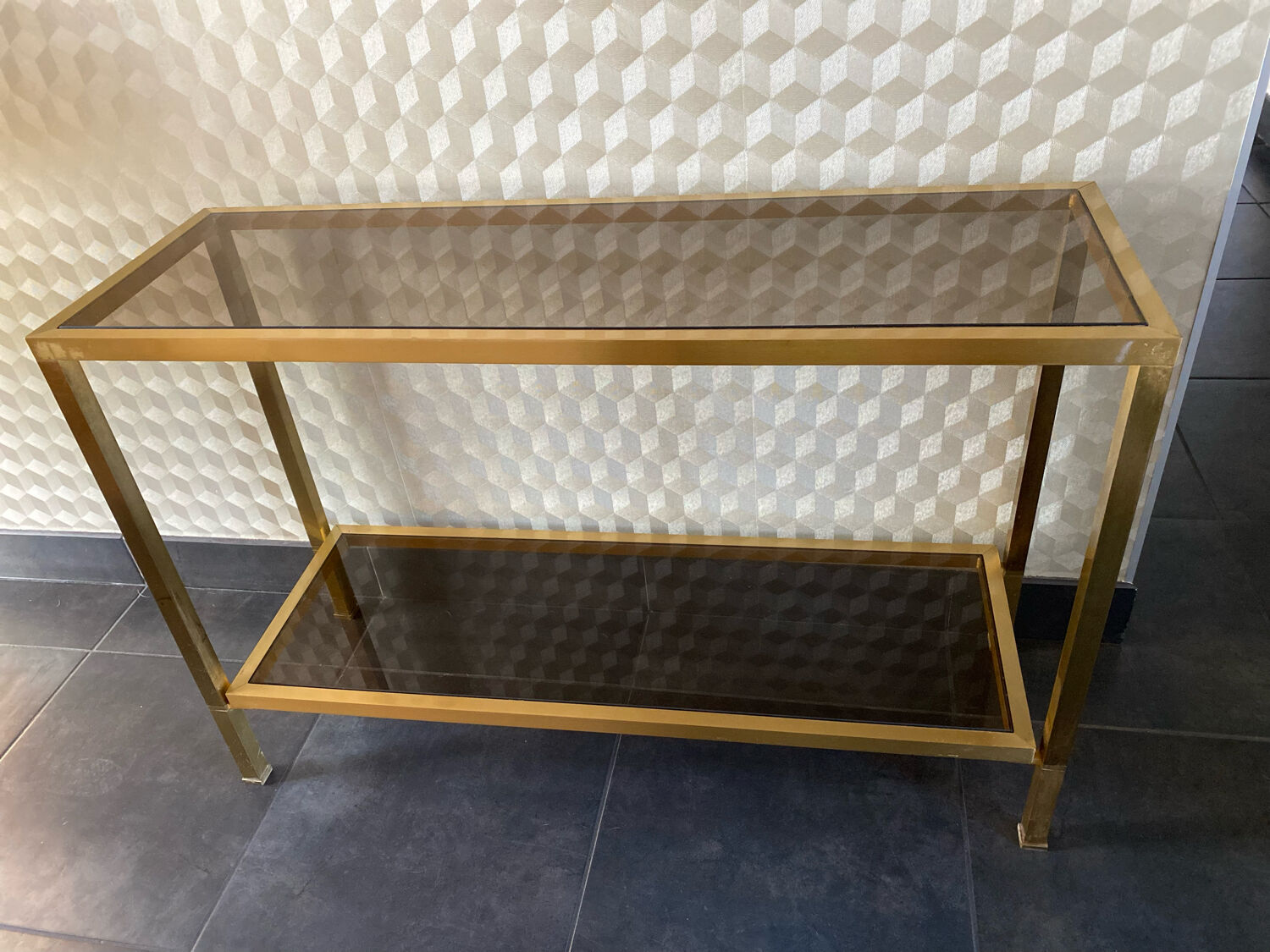 Console smoked glass and brass 70s