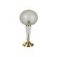 Large globe table lamp with a cracked glass base and brass stand.