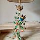 Painted metal candle holder lamp - wrought iron fruit and bird lamp base