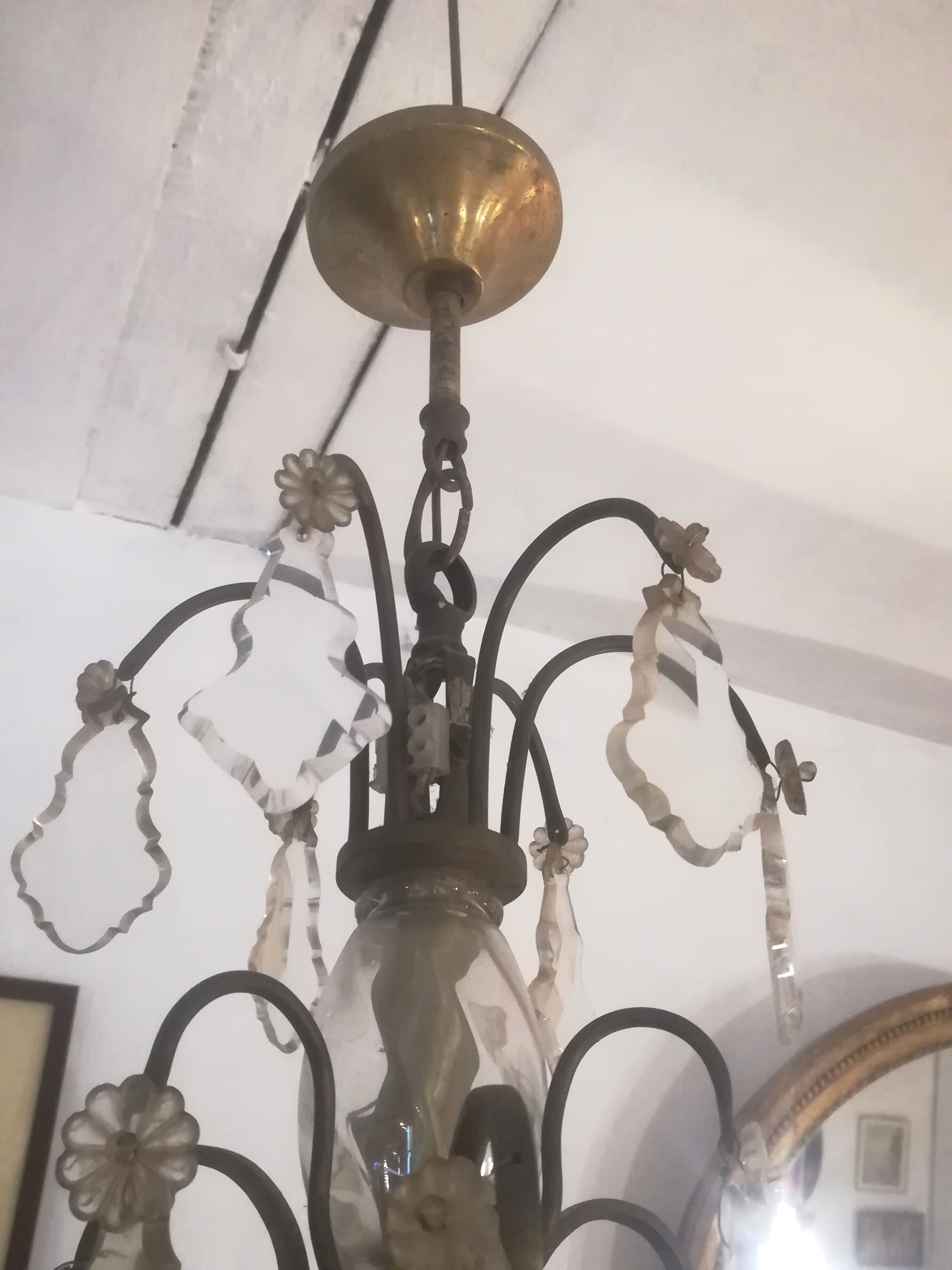 Lustre en bronze et pampilles bicolore