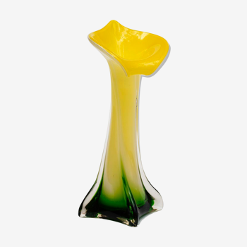 Vase soliflore forme arum arôme vert jaune verre Murano ⋆ Brocante Chic