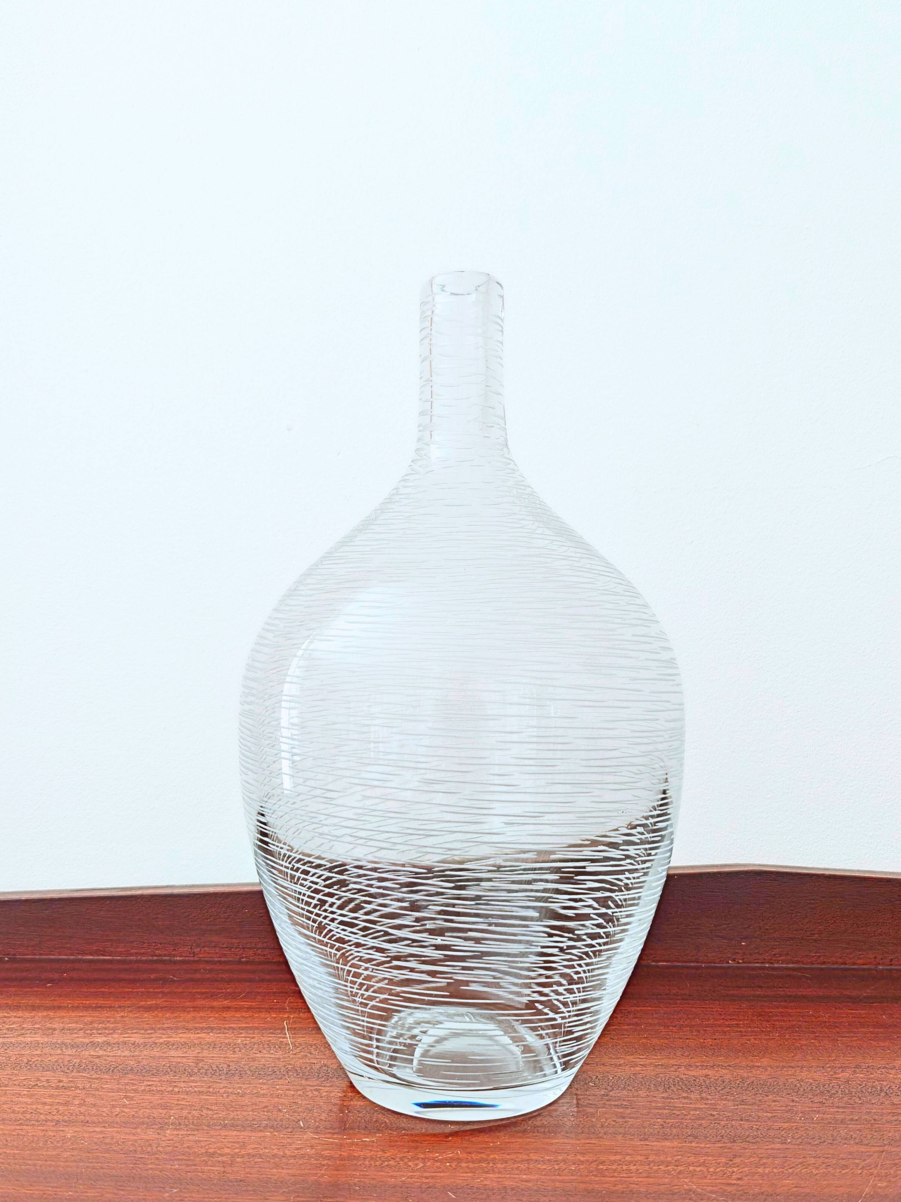 Large ribbed blown glass bottle vase - 1970s