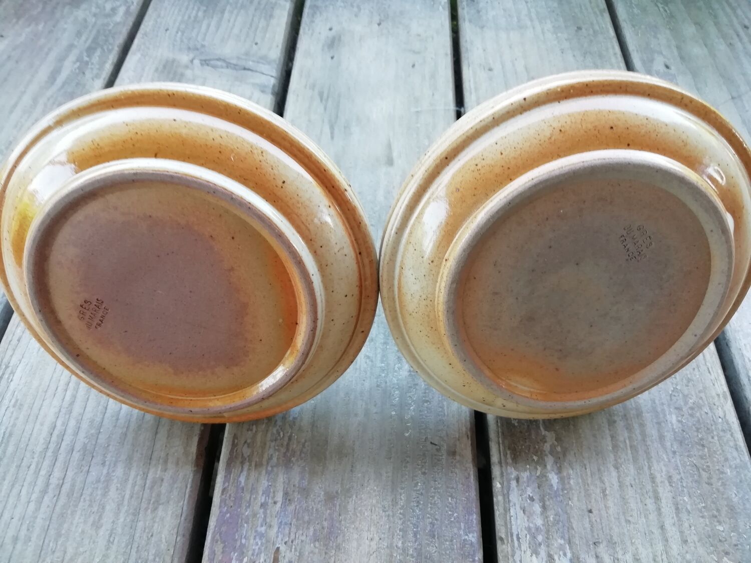 Pair of stoneware candle holders