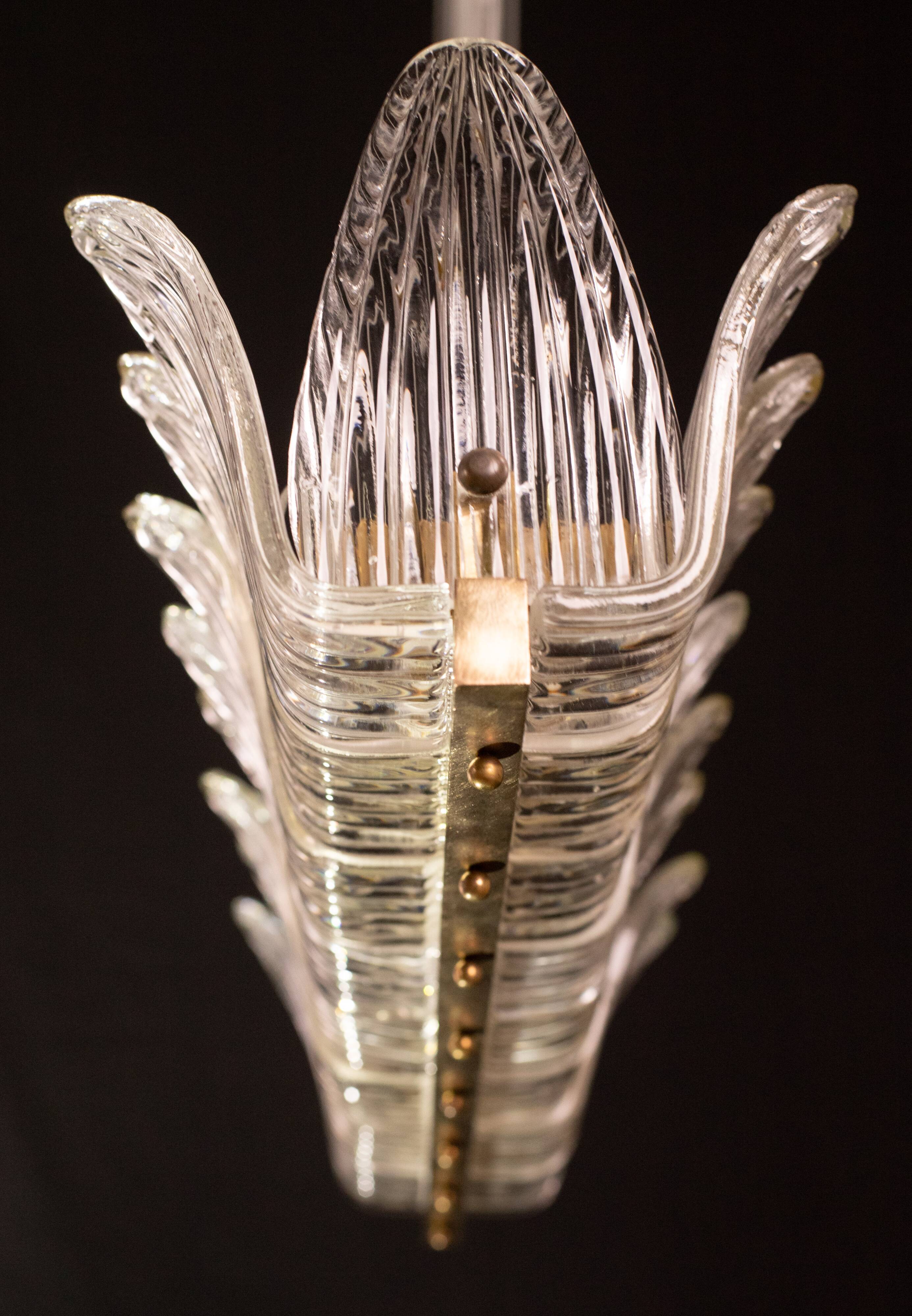 Luxury Large Size Art Decò Chandelier By Barovier e Toso, Murano Glass, 1940