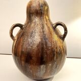 art nouveau brown 'colocynth' vase with three handles, roger guerin