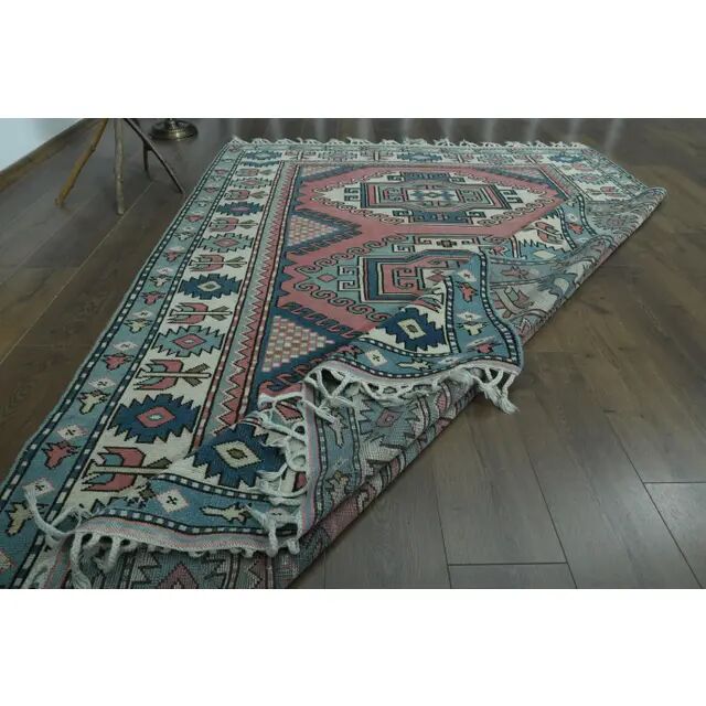1970s Vintage Turkish Oushak Handmade Wool Cotton Pink Area Rug  192x256