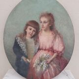 Portrait painting to young girls oil on canvas 19th