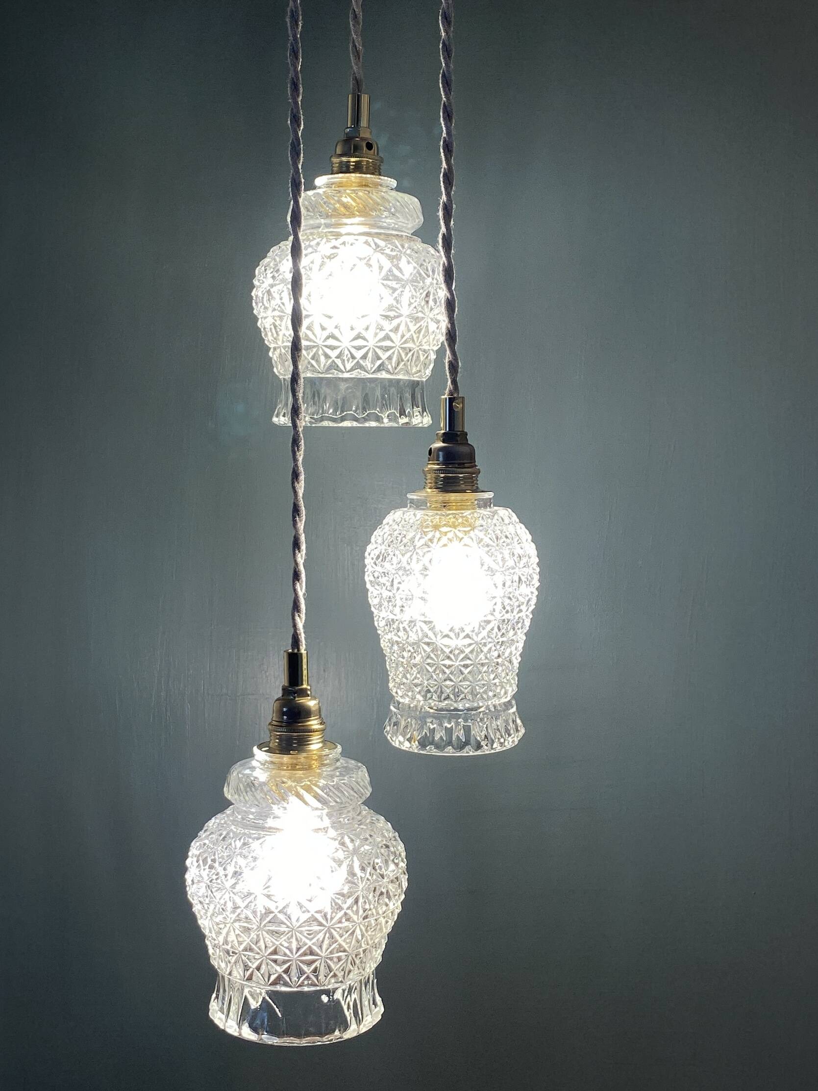 Vintage triple tulip pendant light in molded glass