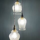 Vintage triple tulip pendant light in molded glass