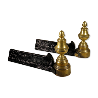 Pair of brass and cast iron chenets
